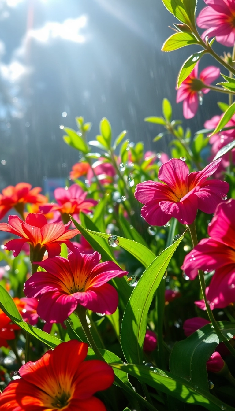 HD iPhone AI Spring Rain Garden Professional Wallpaper Copyright-Free Stock Photo